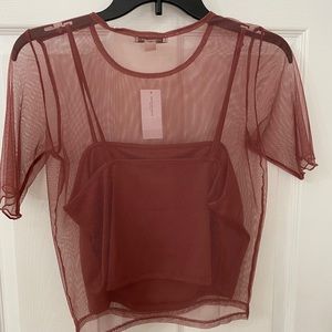 Sheer top with pink tank top set